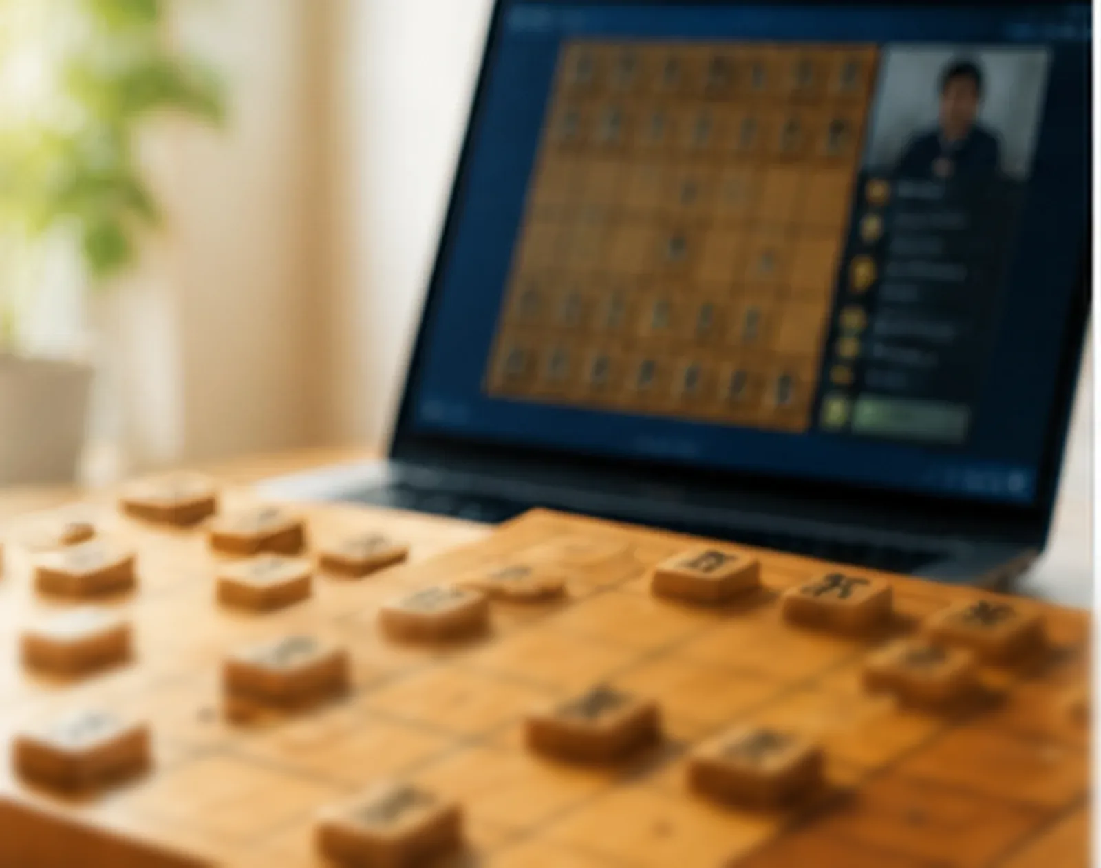 落ち着いた将棋盤と駒